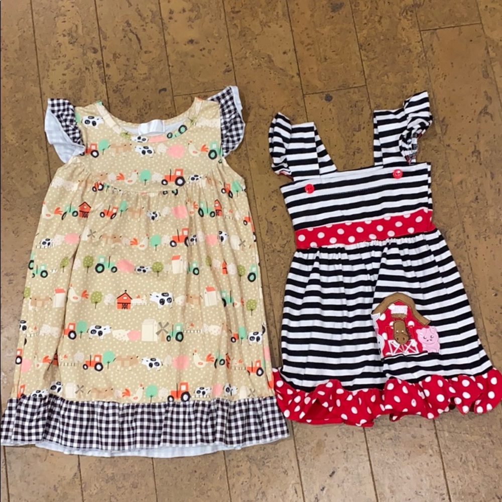 2 Farm animal barn tractor dresses